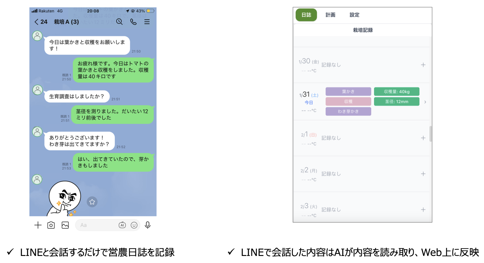 作業・生育記録機能
